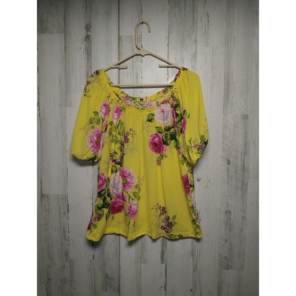 Matilda Jane Shirt Womens Small Yellow & Pink Floral Boho Peasant Top - Picture 1 of 4